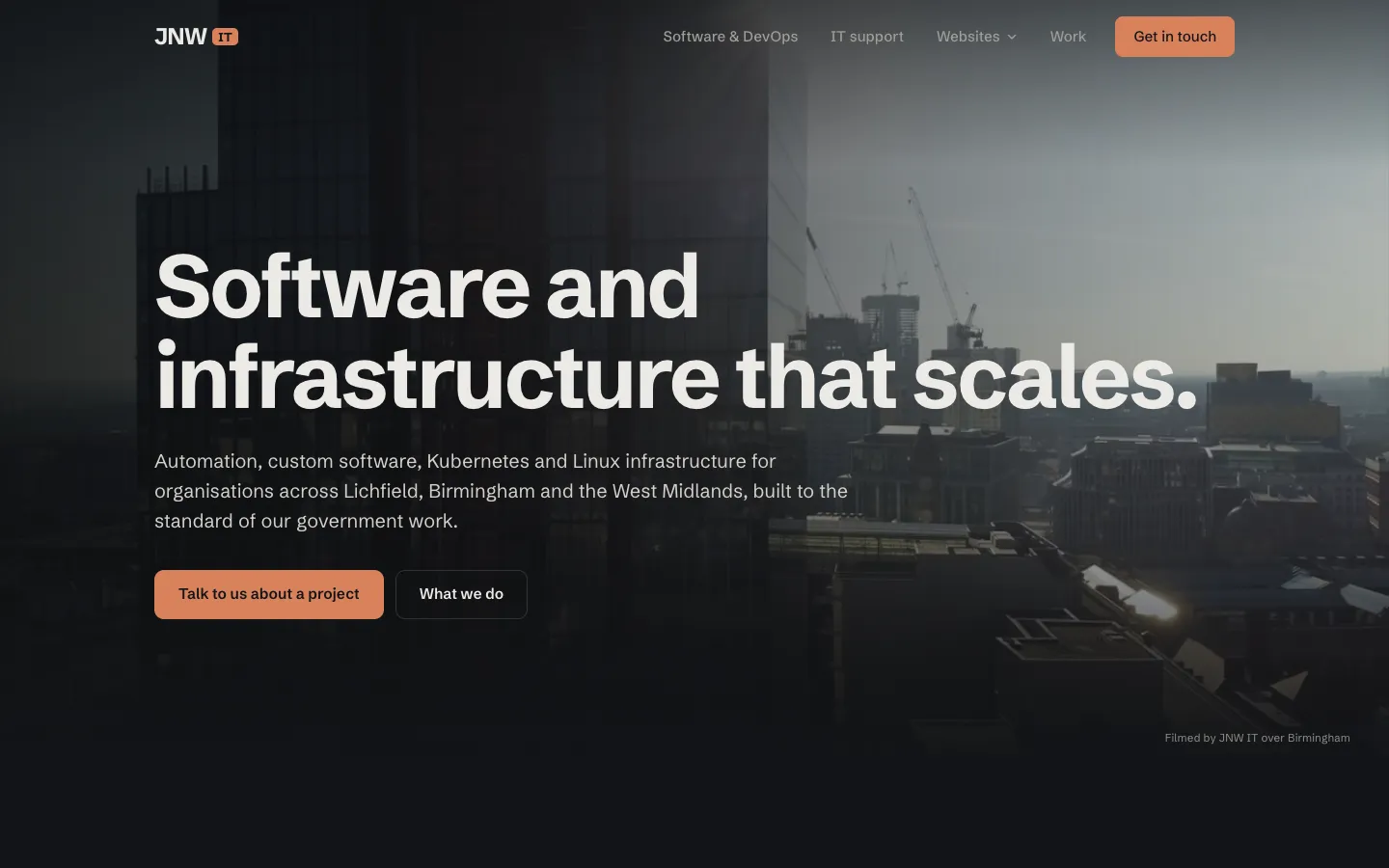 JNW IT homepage with the headline “IT that keeps your organisation running.”