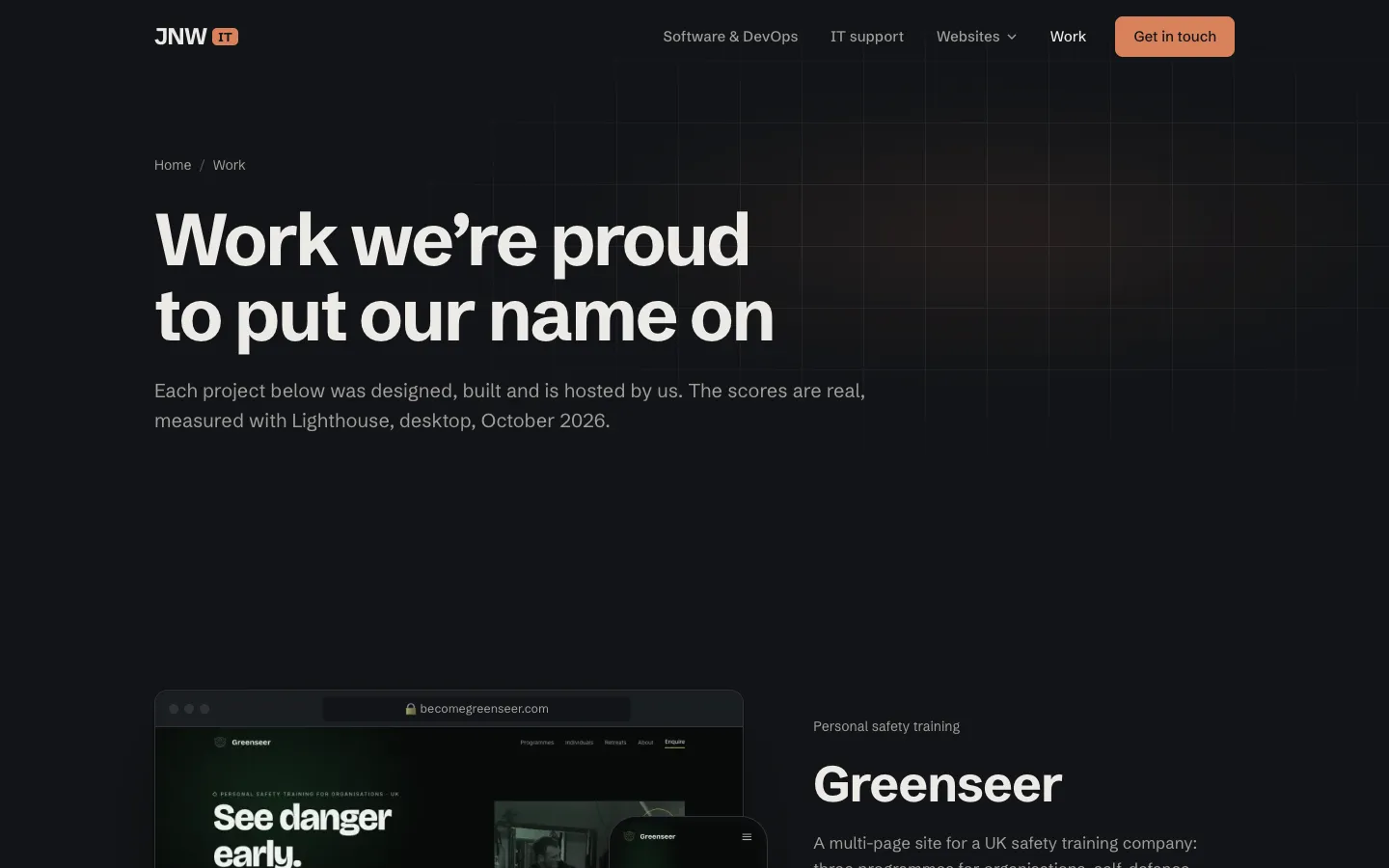 JNW IT work page listing case studies